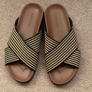 Rothy's Women's Black & Tan Crisscross Slide Sandals